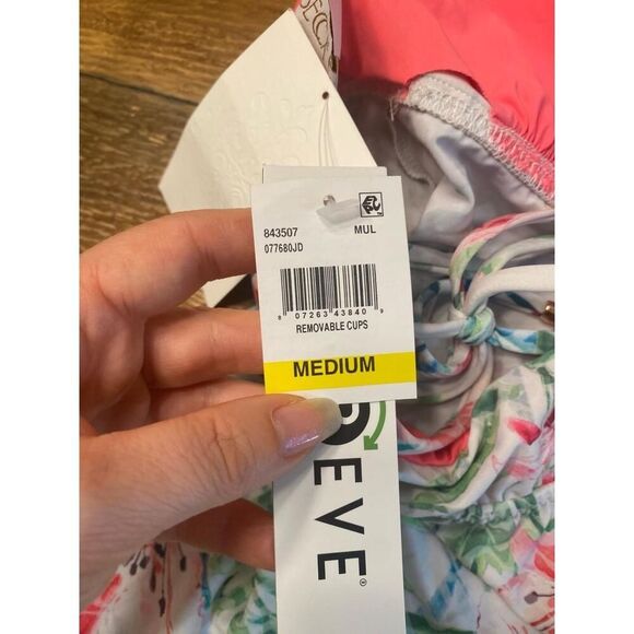 BECCA M/S Tankini Set NWT swimwear White Pink Green Floral Tropical Print Beach - Picture 6 of 12